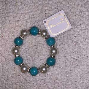 Turquoise and pearl statement bracelet